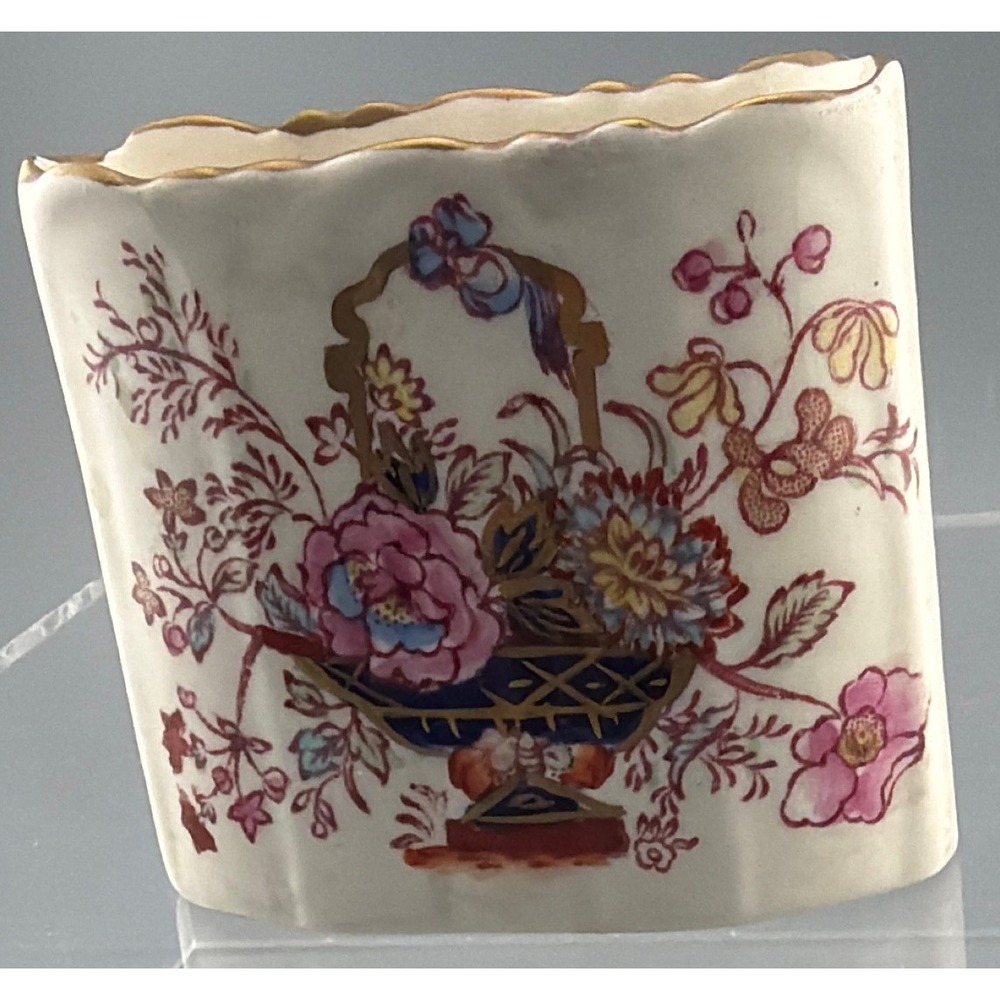 Vintage Masons Match Holder Flower Basket Circa 1900 Ceramic Toothpick 2.25"